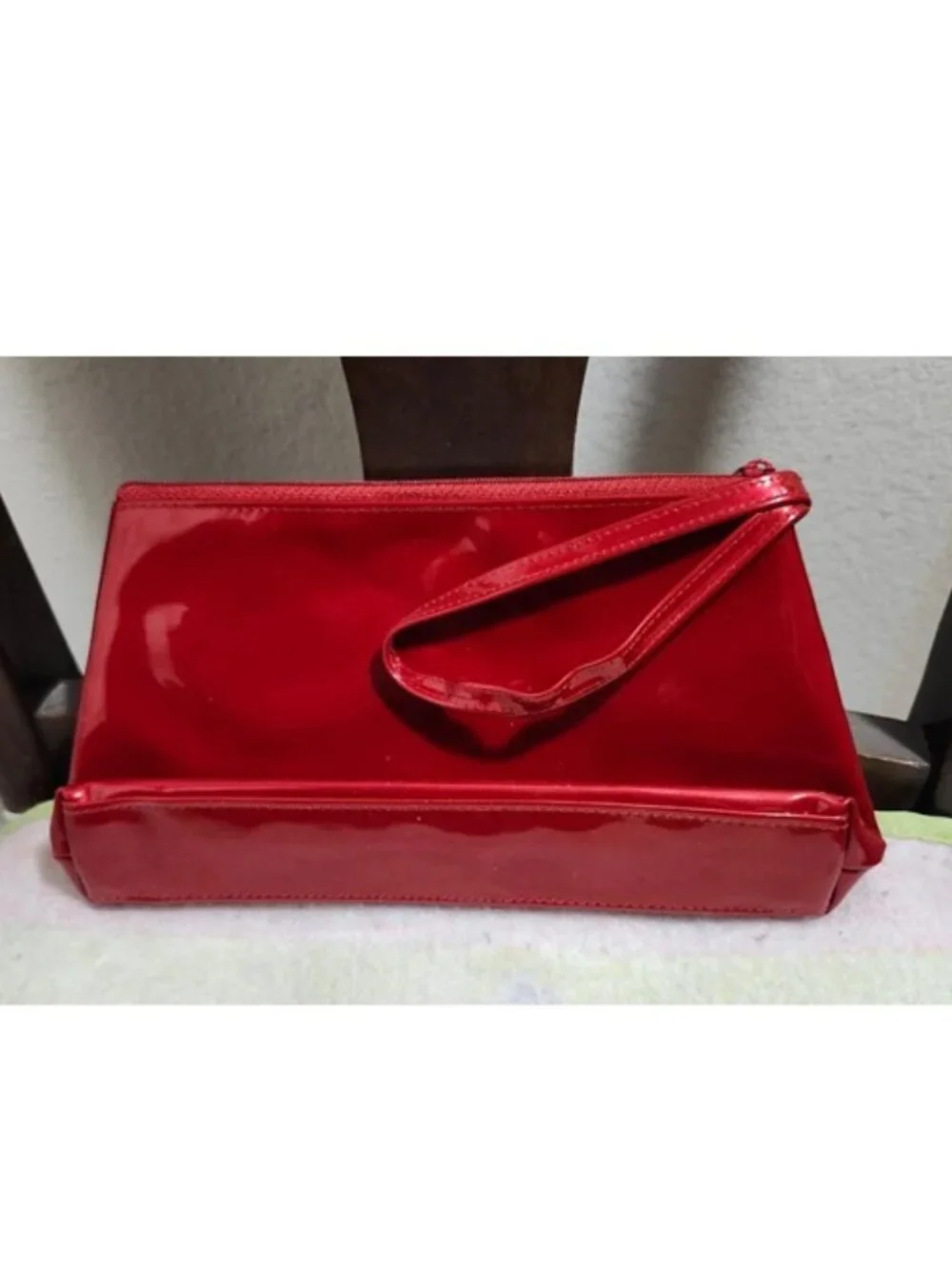 Red Glossy Synthetic Plastic Makeup Bag / Cosmetic Bag
